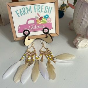 Feather boho native feathered beaded earrings